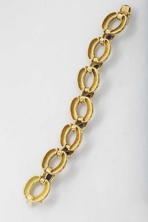 Women's TIFFANY Highly Textured Gold Link Bracelet Set With Lapis