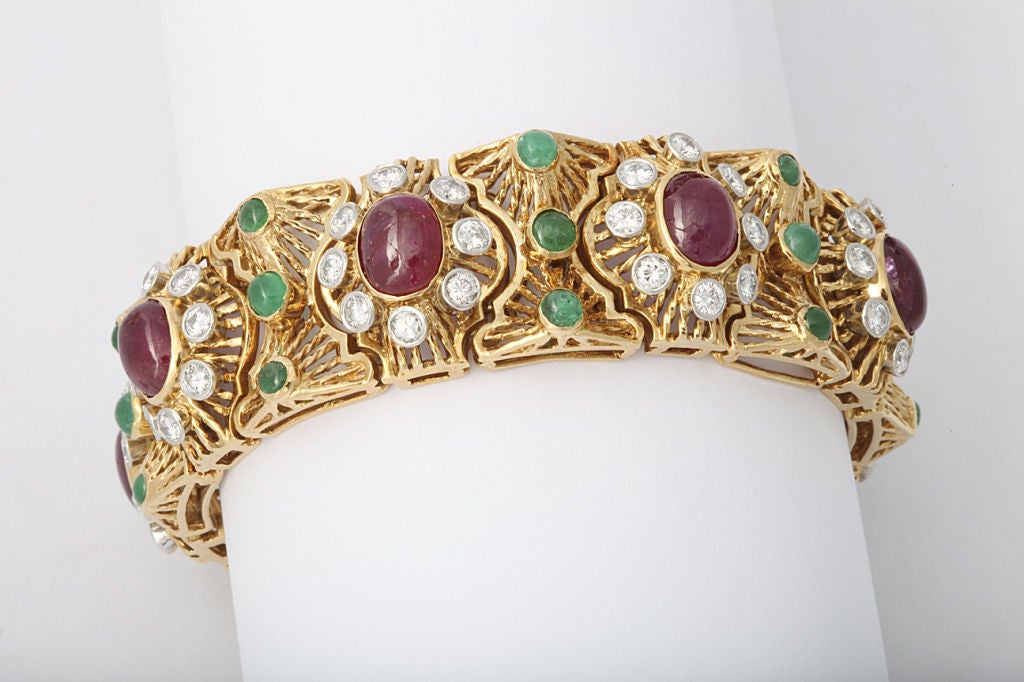 Women's VAN CLEEF & ARPELS 1970's Ruby, Emerald, Diamond Bracelet