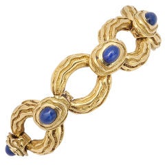 TIFFANY Highly Textured Gold Link Bracelet Set With Lapis
