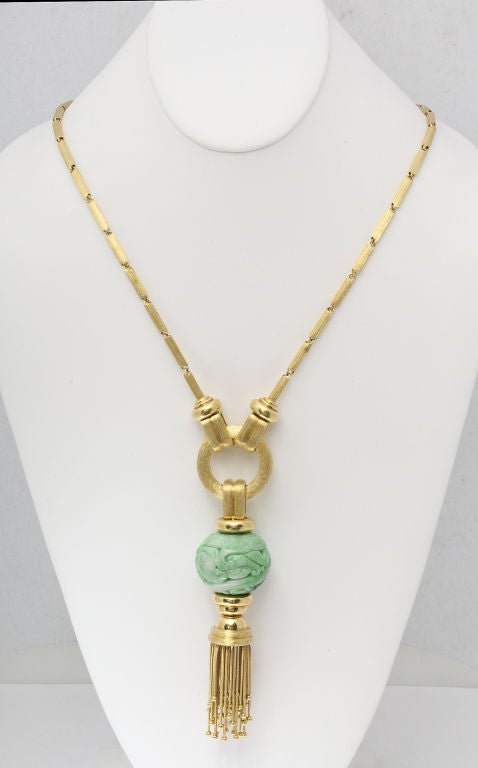 HENRY DUNAY Tassel Necklace with Antique Carved Jade 2