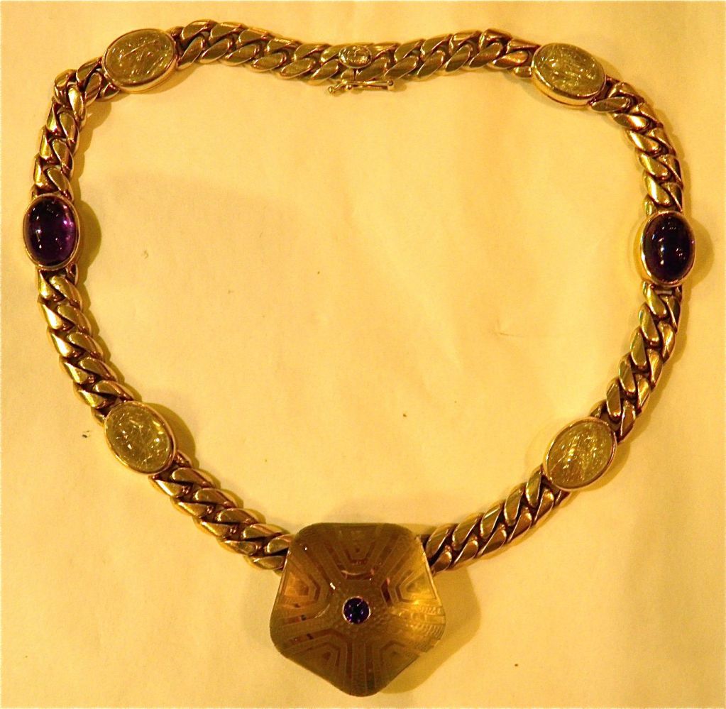 BULGARI Carved Citrine Amethyst and Quartz Necklace