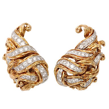 Tiffany & Co. Gold and Diamond Ear Clips