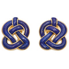 TIFFANY ANGELA CUMMINGS Gold and Carved Lapis Ear Clips