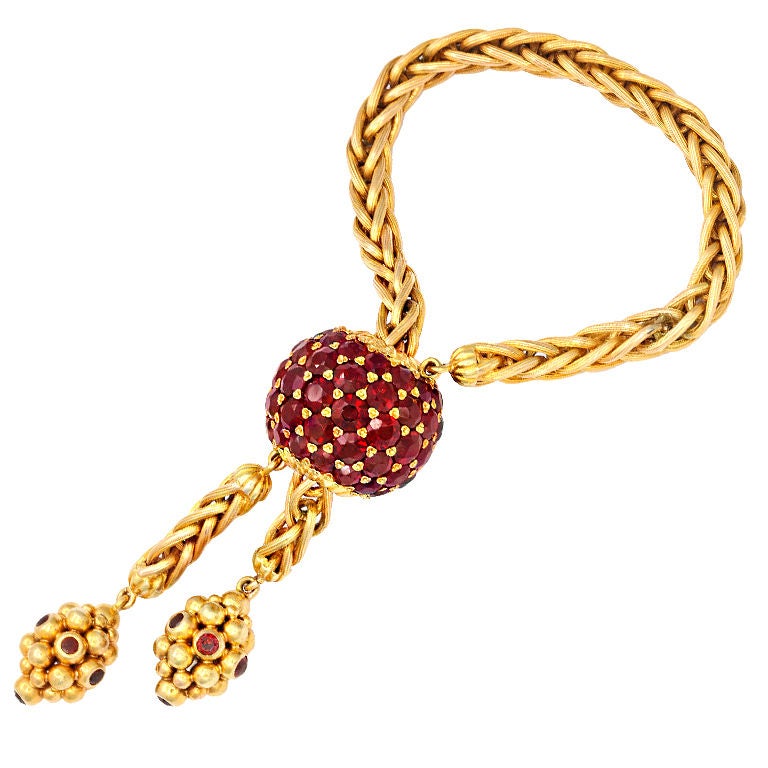M. ABATE Braided Gold Garnet Ball Slide Bracelet