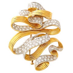 DAVID WEBB Diamond Gold Ribbon Brooch 5