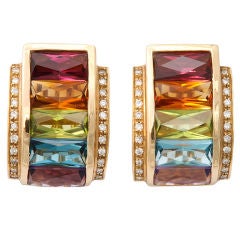 H. STERN Gold Diamond and Multi-Gem Ear Clips