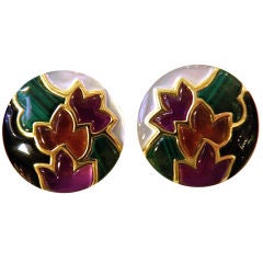 LAVIN Inlaid Carved Stone Earclips