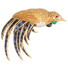 Fred Leighton Multi Gem Bird of Paradise Brooch With Articulated Tail Feathers 7