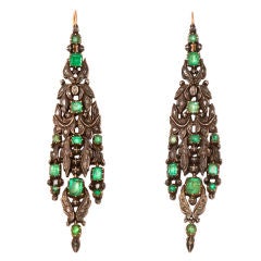 18th Century Rose Diamond and Emerald Earrings