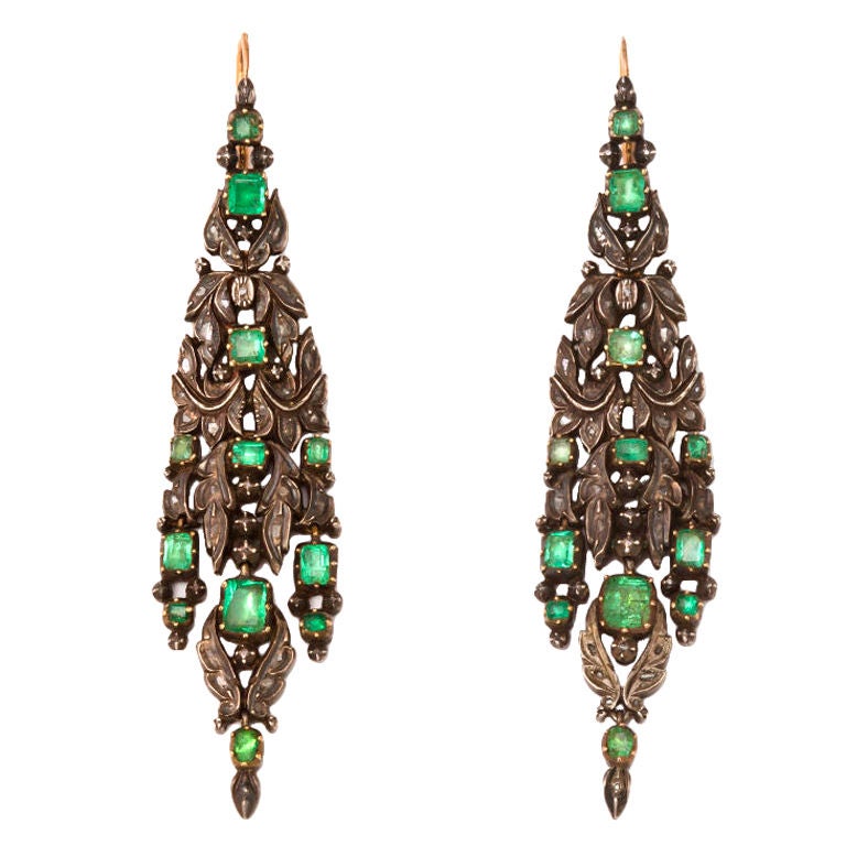 18th Century Rose Diamond and Emerald Earrings at 1stdibs