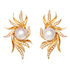 SPRITZER and FUHRMANN Diamond and Pearl  Gold Earclips
