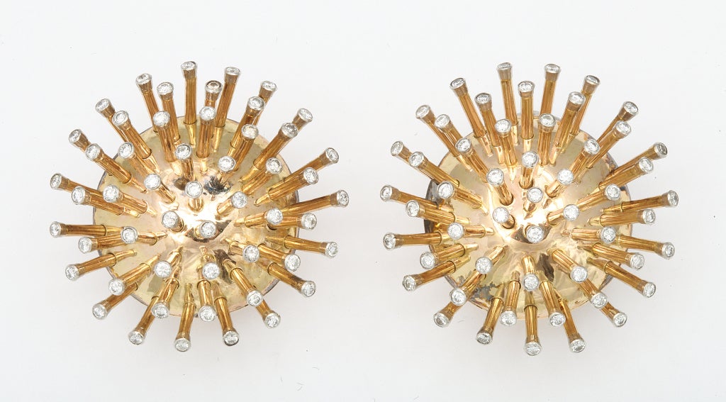 FRED LEIGHTON  Gold Diamond Star Burst Earclips