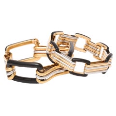 BULGARI Set of Black Jade Two-Tone Gold Bracelets