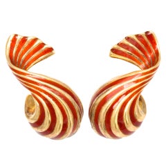 JUDITH LEIBER Enameled Gold Ear Clips