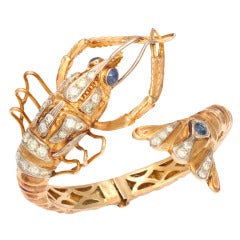 Gold and Diamond Figural Shrimp Bracelet