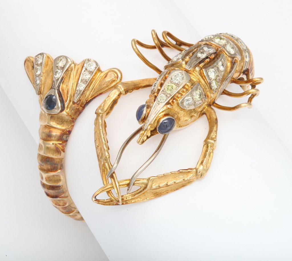 Gold and Diamond Figural Shrimp Bracelet at 1stDibs
