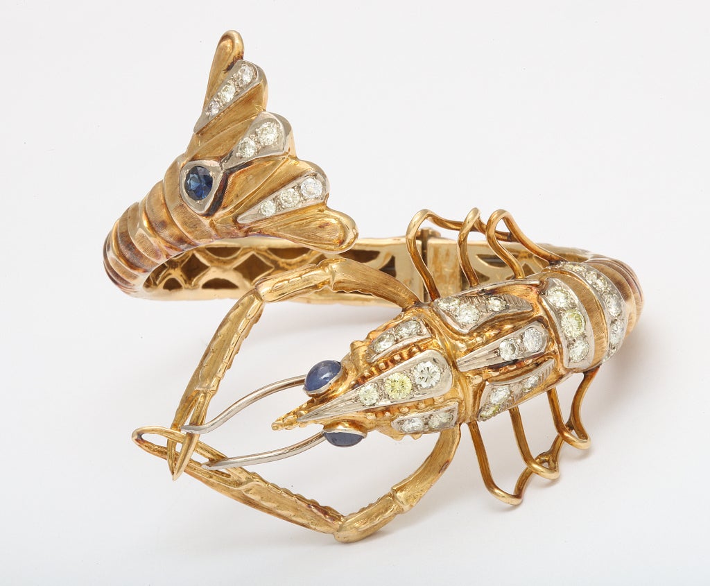 Gold and Diamond Figural Shrimp Bracelet 2
