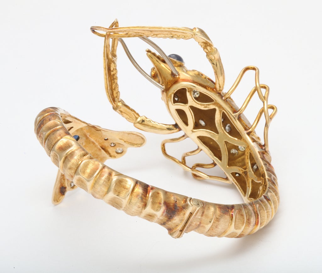 Gold and Diamond Figural Shrimp Bracelet In Excellent Condition In New York, NY