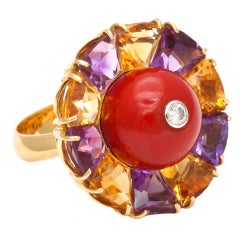 NARDI Ring mit Koralle, Amethyst und Citrin