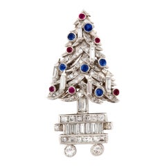 Vintage Platinum Diamond Christmas Tree Brooch