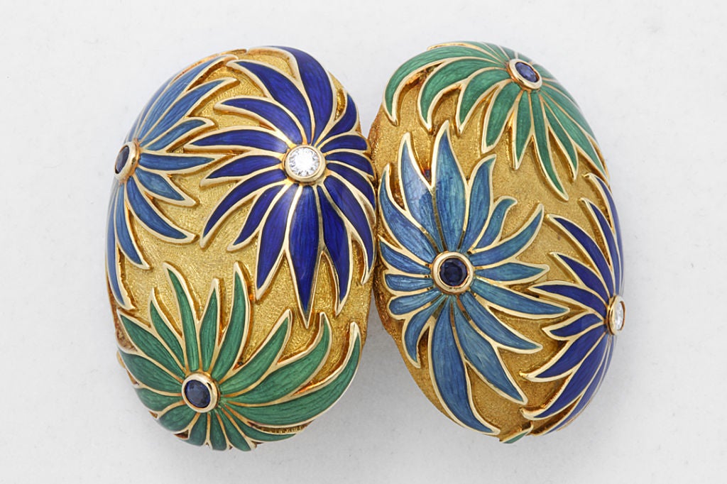 Women's or Men's TIFFANY Pillbox in Enameled Gold with Sapphires and Diamonds