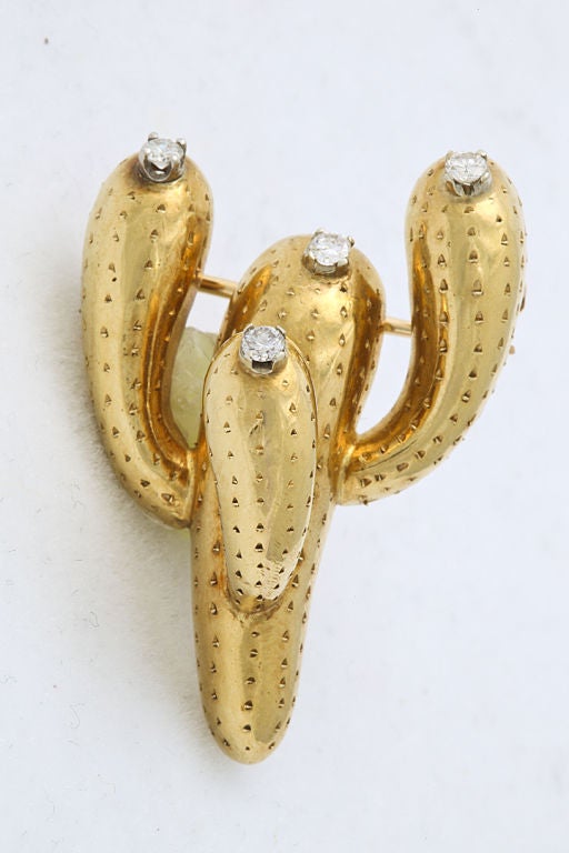 TIFFANY Cactus Brooch with Diamond Blossoms