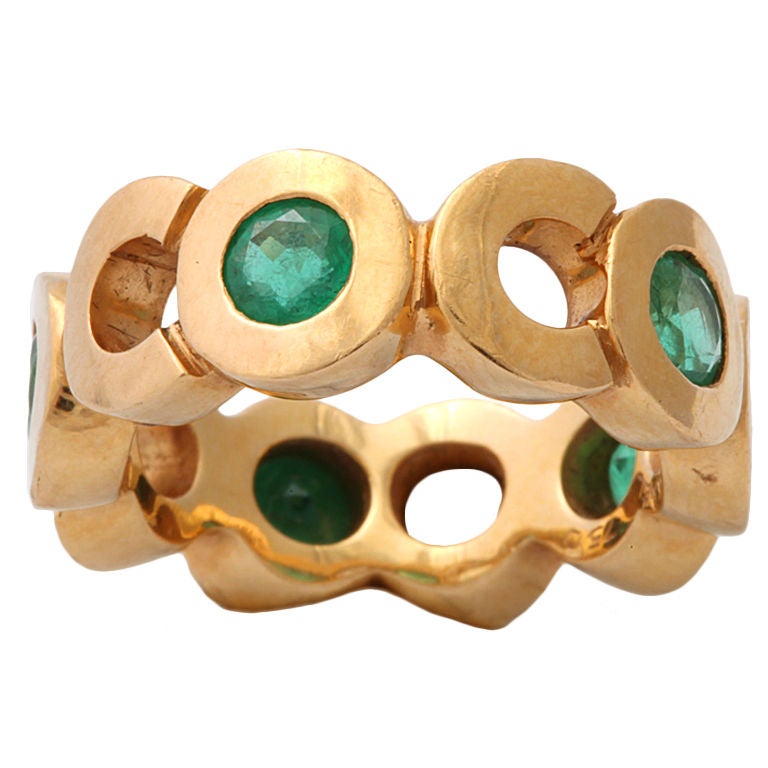Emerald Eternity Ring Chanel Set Full Hoop Wedding Band 14k 14ct Gold  Size O5  75  Addys Vintage