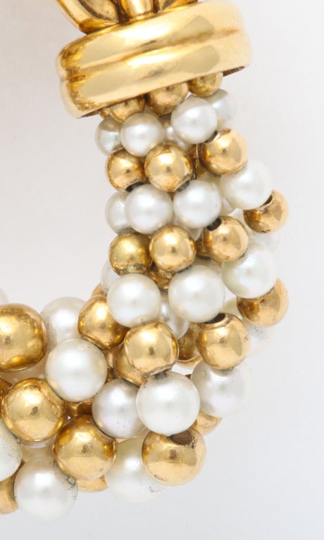 Bulgari Gold and Pearl Torsade Earclips In Excellent Condition In New York, NY