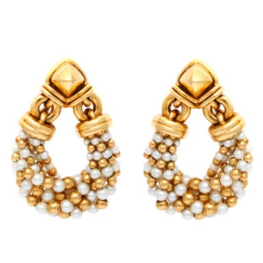 Bulgari Gold and Pearl Torsade Earclips