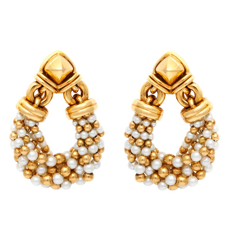 Bulgari Gold and Pearl Torsade Earclips