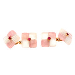 Trianon Rock Crystal and Ruby Cufflinks