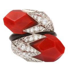 Exotic Red Coral Diamond Ring