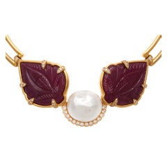 Andrew Clunn Carved Ruby Pearl Necklace