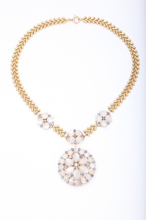 Art Deco 1900s Moonstone Sapphire Necklace