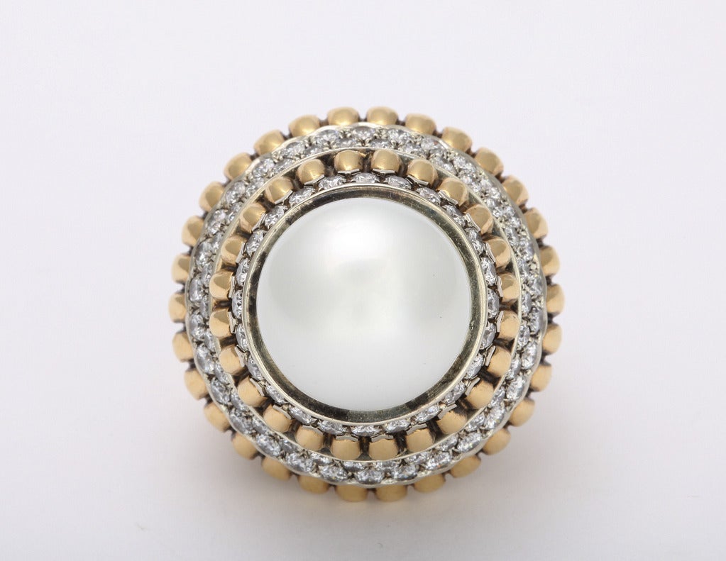 1960s Van Cleef and Arpels Pearl and Diamond Ring For Sale at 1stdibs