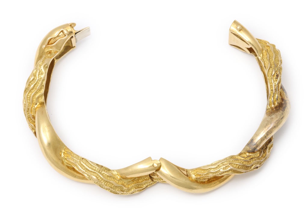 Tiffany Polished and Textured Gold Bangle For Sale at 1stdibs