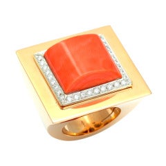 1980s Coral and Diamond Ring
