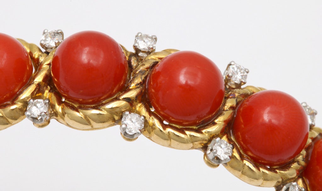 1960s Tiffany-Paris Coral, Diamond and Gold Bracelet 2