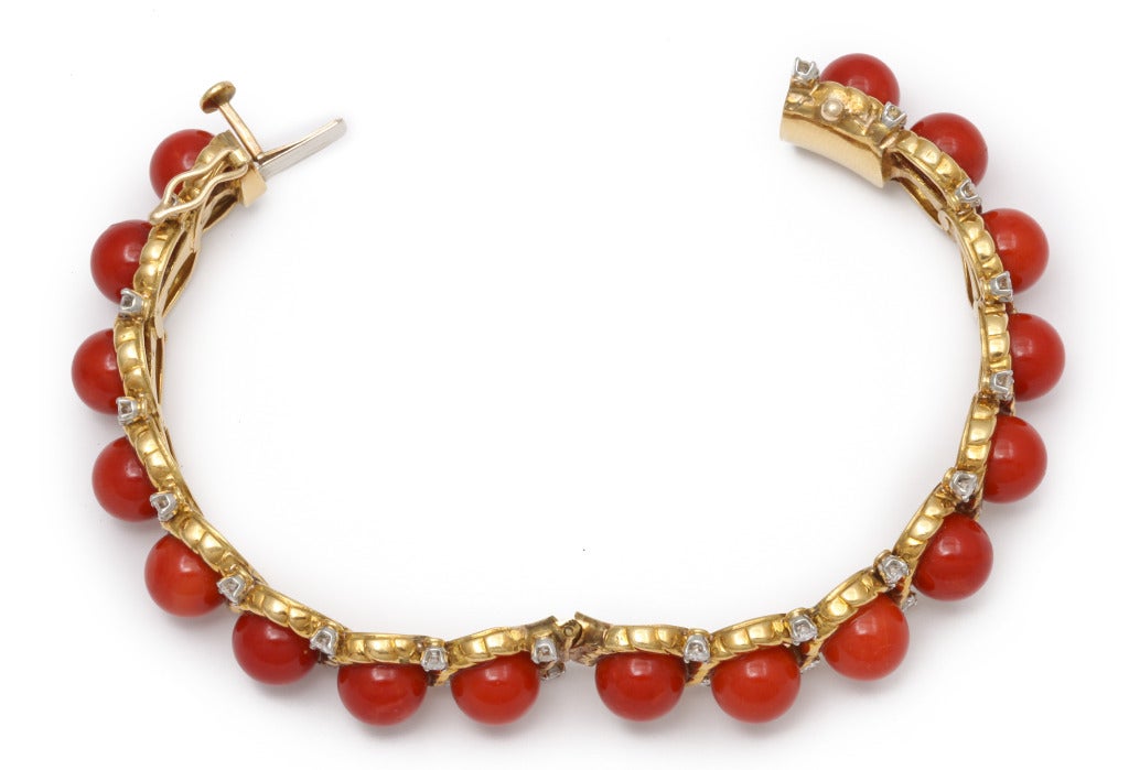 1960s Tiffany-Paris Coral, Diamond and Gold Bracelet 3