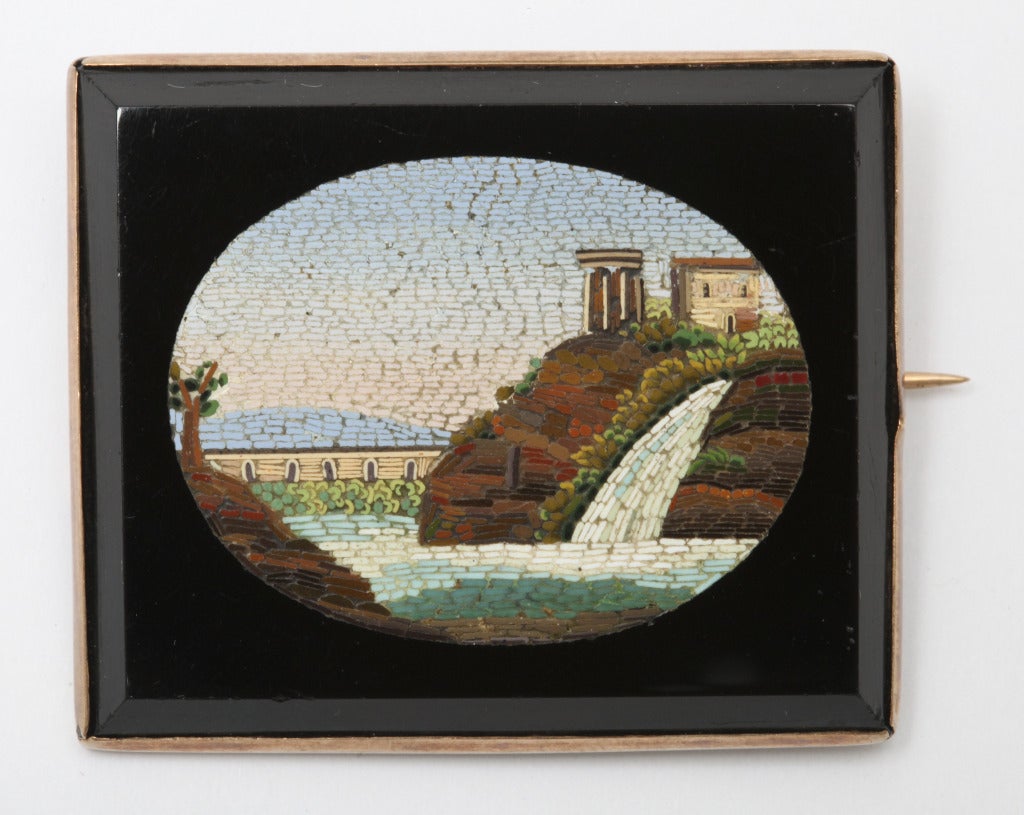 Water Theme Micro Mosaic Gold Brooch and Earrings