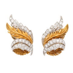 McTeigue Diamond and Gold Acanthus Leaf Earrings