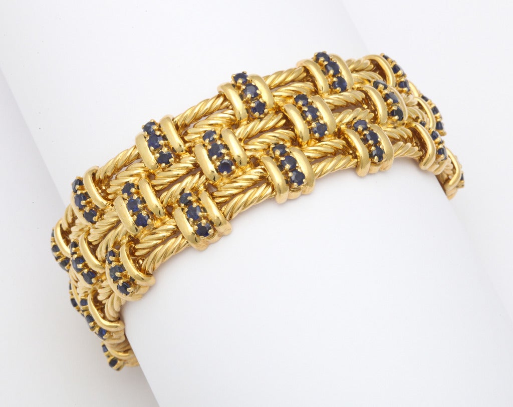Women's 1960s Tiffany Sapphire and Gold Rope Bracelet