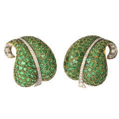 FRED LEIGHTON Large Emerald Diamond18KT Gold Earclips