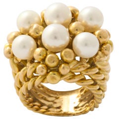 SCHLUMBERGER 18KT Gold Pearl Basket Ring
