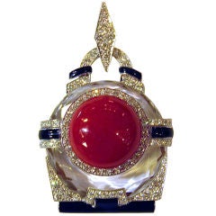 DAVID WEBB Rock Crystal Coral Diamond Pendant