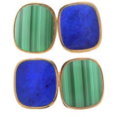 CARTIER Cufflinks 18KT Gold Malechite and Lapis