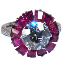 Wonderful 3.37 European Cut Diamond Ring GIA "G" "VS1"