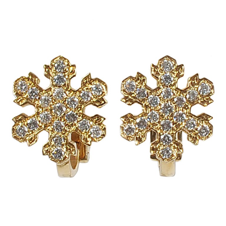 BULGARI Yellow Gold and Diamond "Snowflake" Earrings For Sale