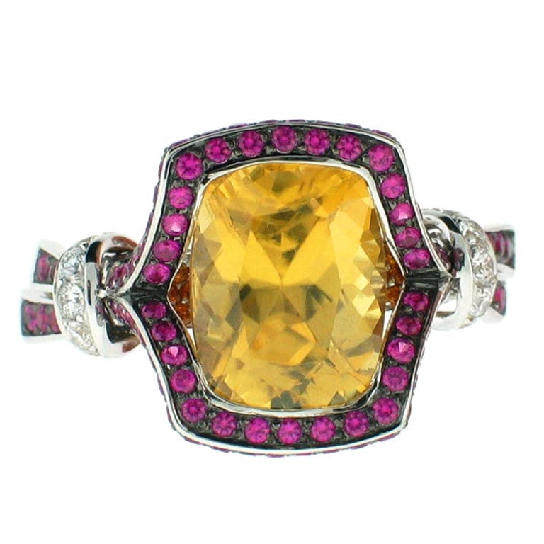 Patrick Mauboussin Tourmaline, diamond, ruby, and garnet ring For Sale