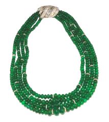DAVID WEBB Emerald Bead and Diamond Necklace
